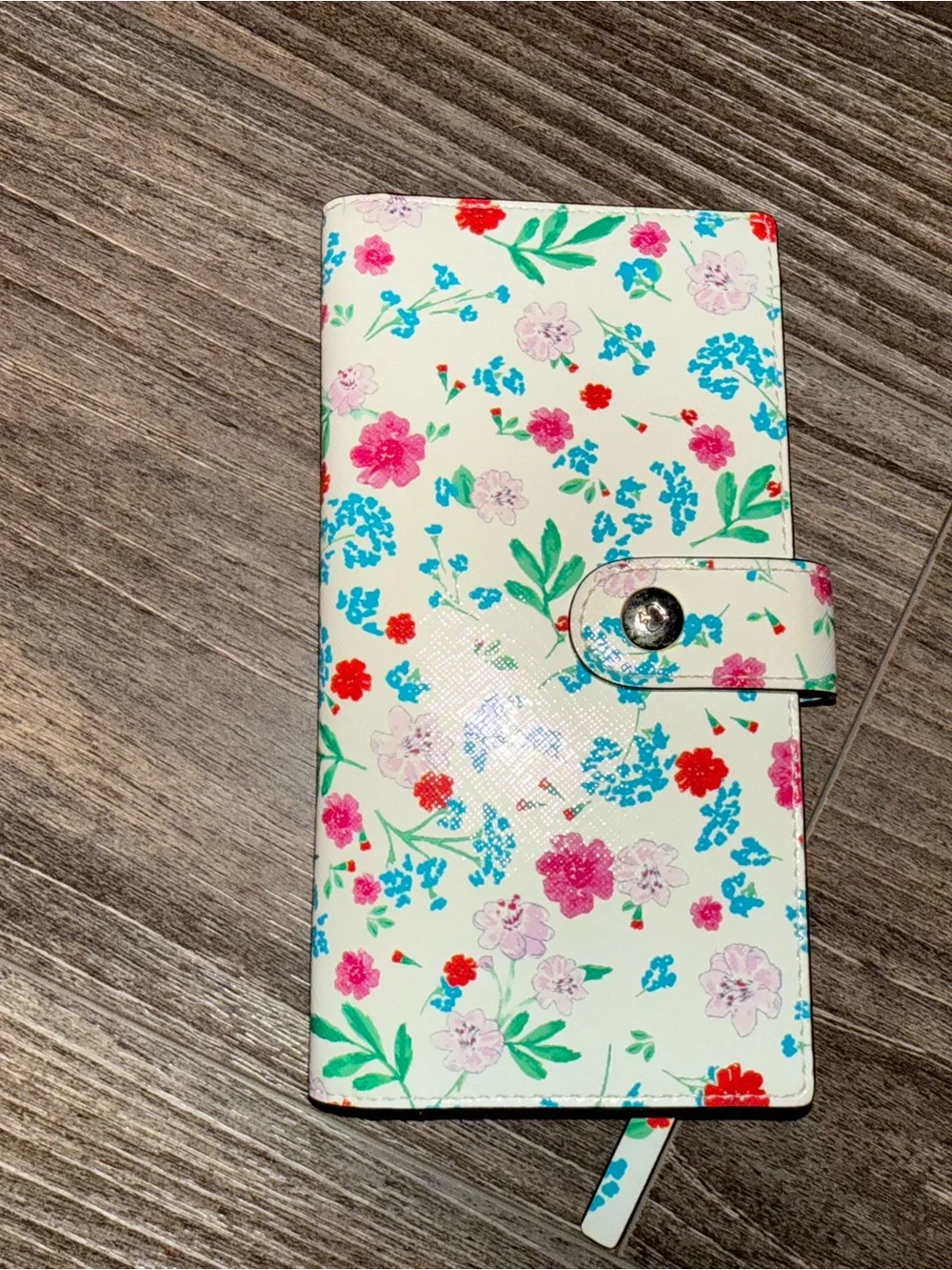 kate spade Cream Floral Snap Wallet with Pink, Blue & Red Blooms